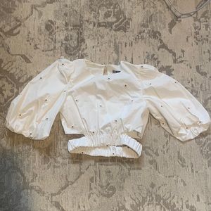 Zara embroidered crop blouse